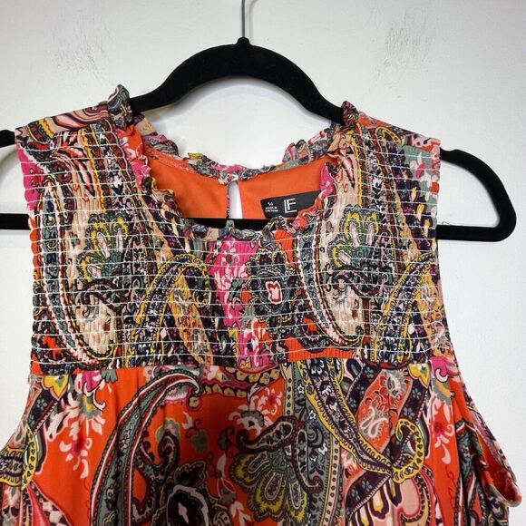 Leslie Fay Sleeveless Smocked Shift Dress Women's Sz 14 Paisley Floral Boho - Picture 10 of 16